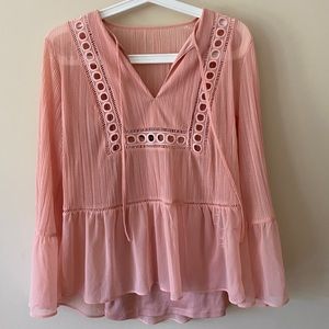 Express Peach Pink Flowy Long Sleeved Top Shirt
